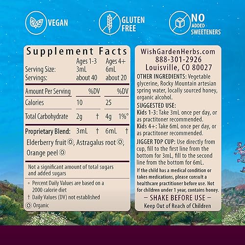 Miniatura 2 de WishGarden Herbs Jarabe de saúco para niños, jarabe de saúco con saúco negro, astrágalo, cáscara de naranja y miel, potente refuerzo inmunológico