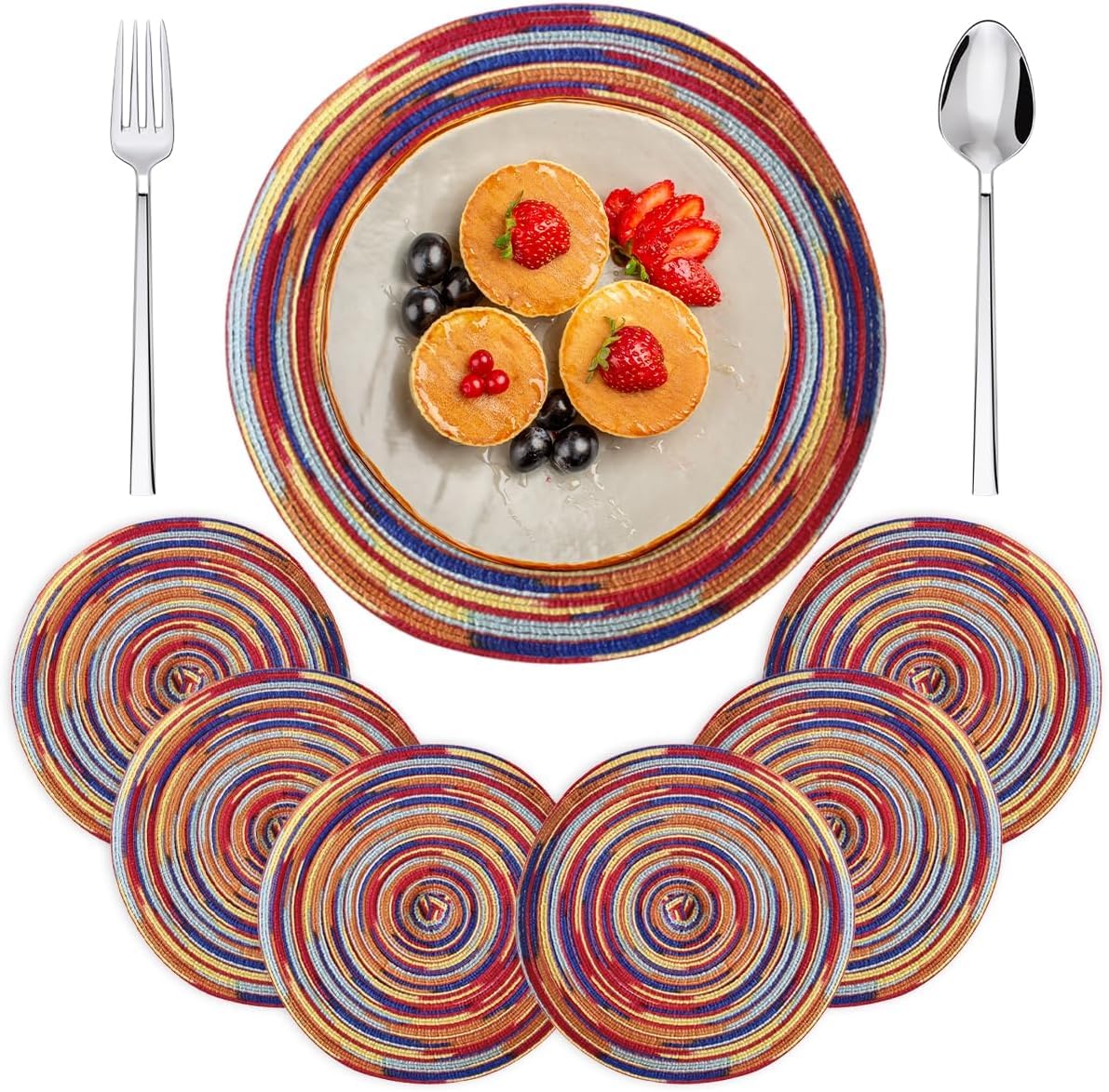 6 Pieces Braided Woven Place, 30 cm Round Placemats for Home Restaurant