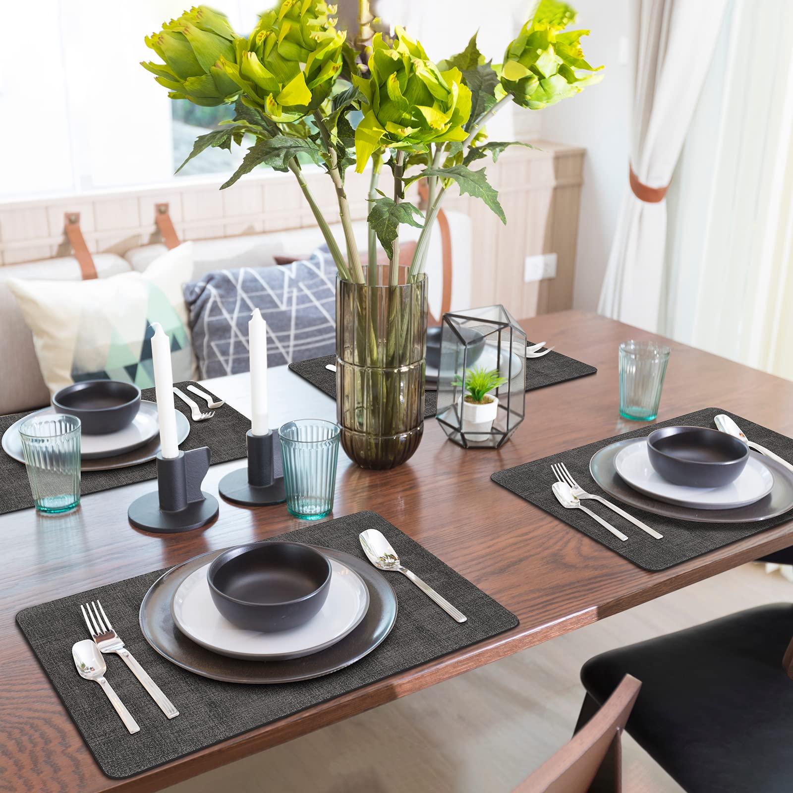 Sets De Table - 6 Sets De Table En Cuir Résistant à La Chaleur, Imperméables, Noir Pour Cuisine/salle à Manger 30*45CM - Maison