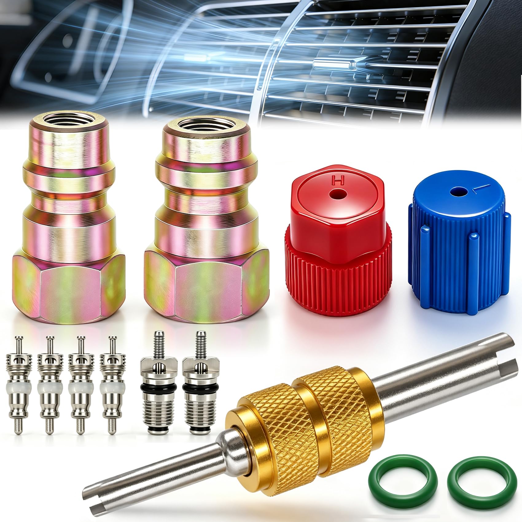 Photo 1 of Taiss 11PCS R12 to R134A Conversion Kit,R12 R22 to R134A High/Low Fittings Port with 1/4’’to 7/16"-20 UNF Connection,AC Retrofit Fitting Adapter Kit for AC Air Conditioner Refrigerant System