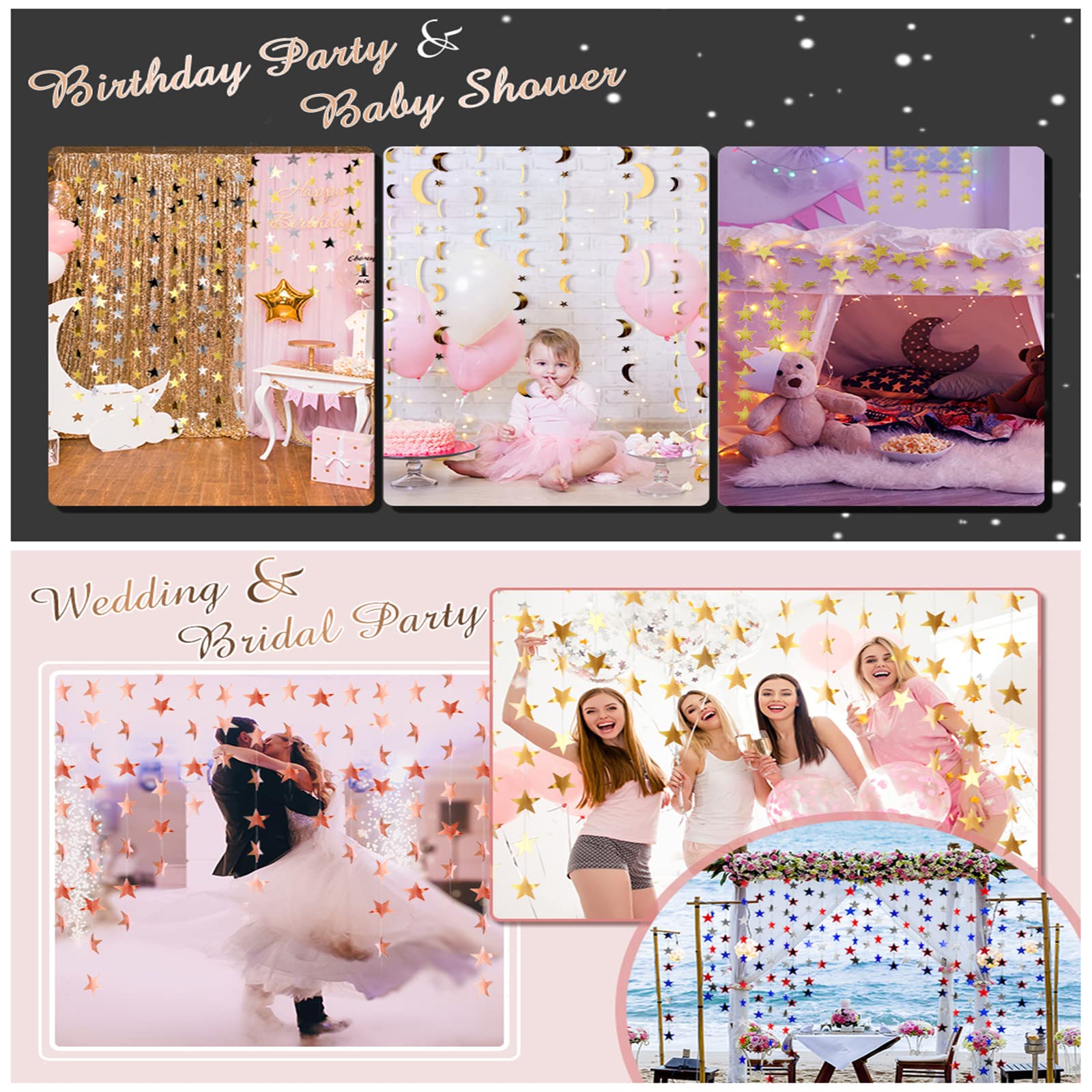 Mirror Paper Star Garland Sparkling Star Kleurrijke banner om op te hangen, ster streamers board voor een decoratie van bruiloftsfeesten