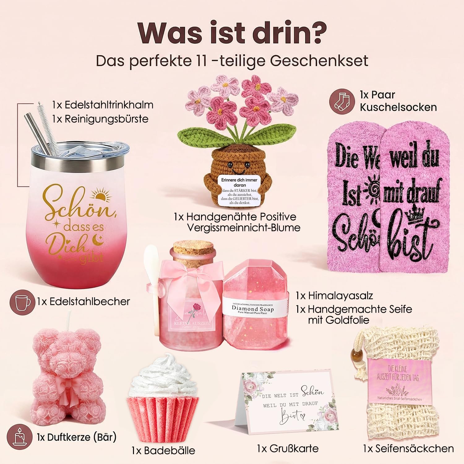Geschenk für Frauen, Schön dass es Dich gibt Geschenkset, Danke Geschenkbox für Freundin, Schwester, Ehefrau, Mama, Kollege, Mutter Inspirierende Geschenke Geschenkidee für Geburtstag
