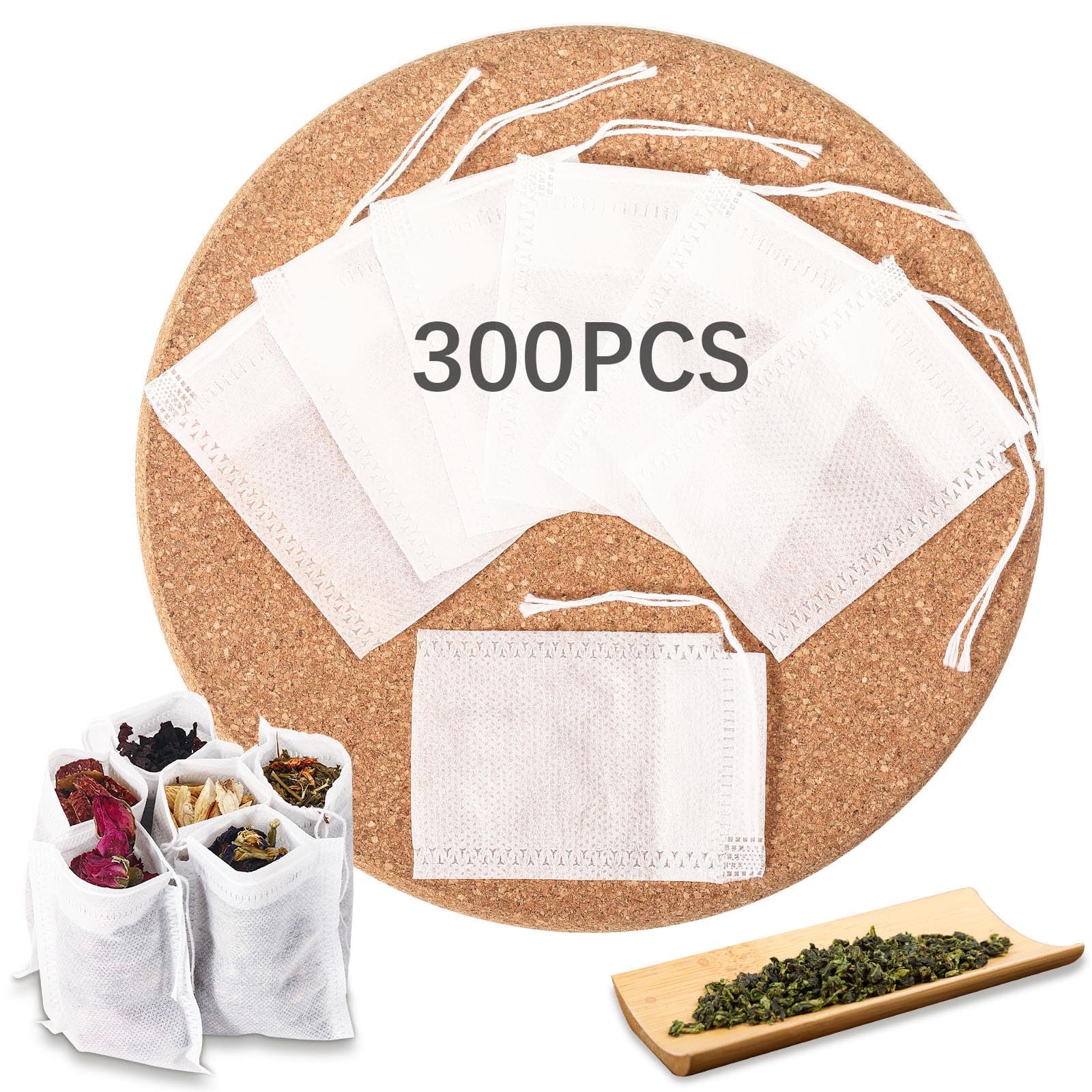 300 Pcs Empty Tea Bags for Loose Leaf Tea, Disposable Small tea Filter Bags with Drawstring fillable Cloth Diy Empty Tea Sachets for Loose tea, Coffee, Herbs, Spice (2.76 x 1.97 inch)