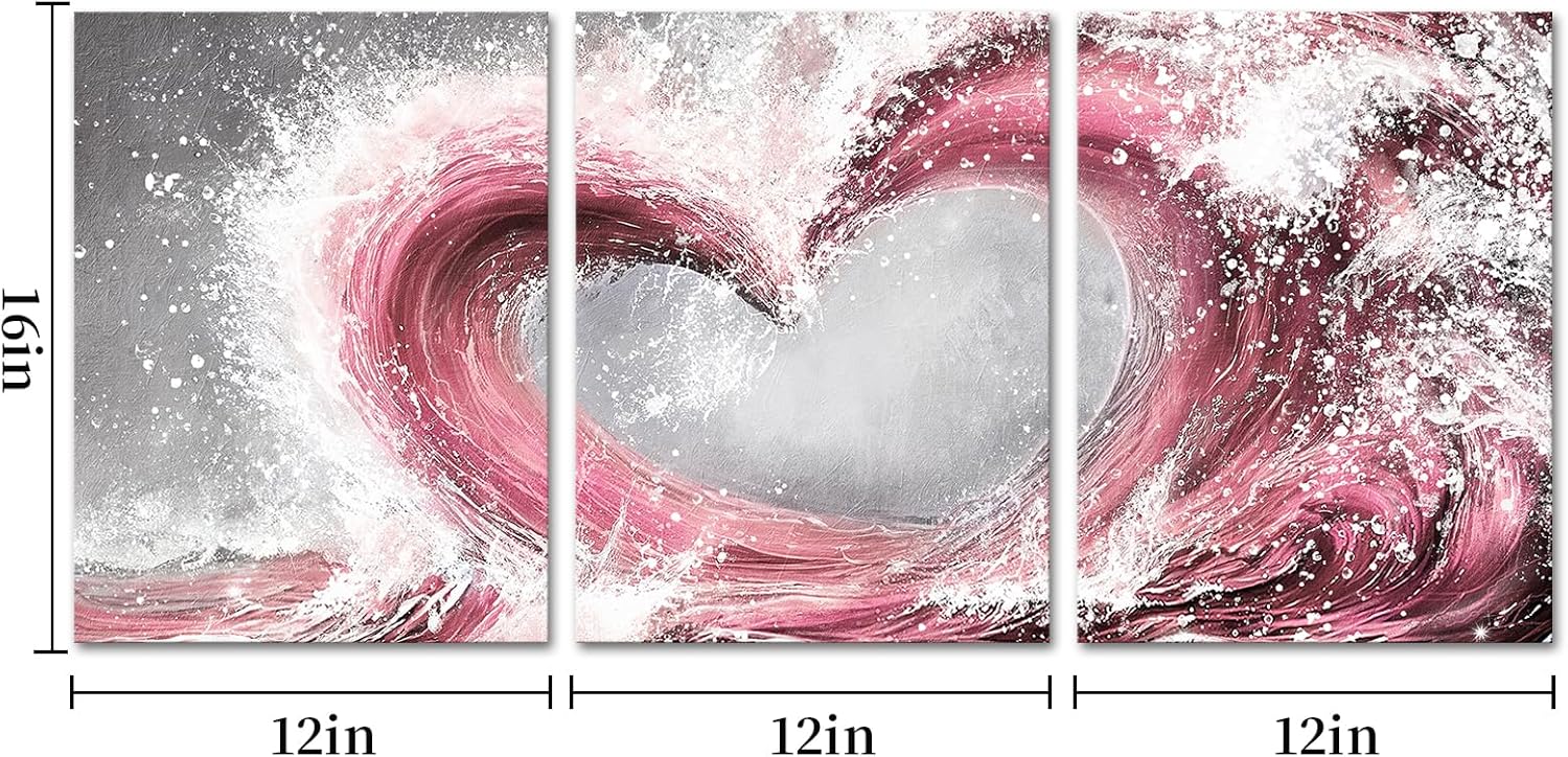 HOMEOART Bedroom Wall Art Ocean Wave Painting Love Sign Wall Decor Framed Artwork Bathroom Bedroom Living Room Decor (Pink)