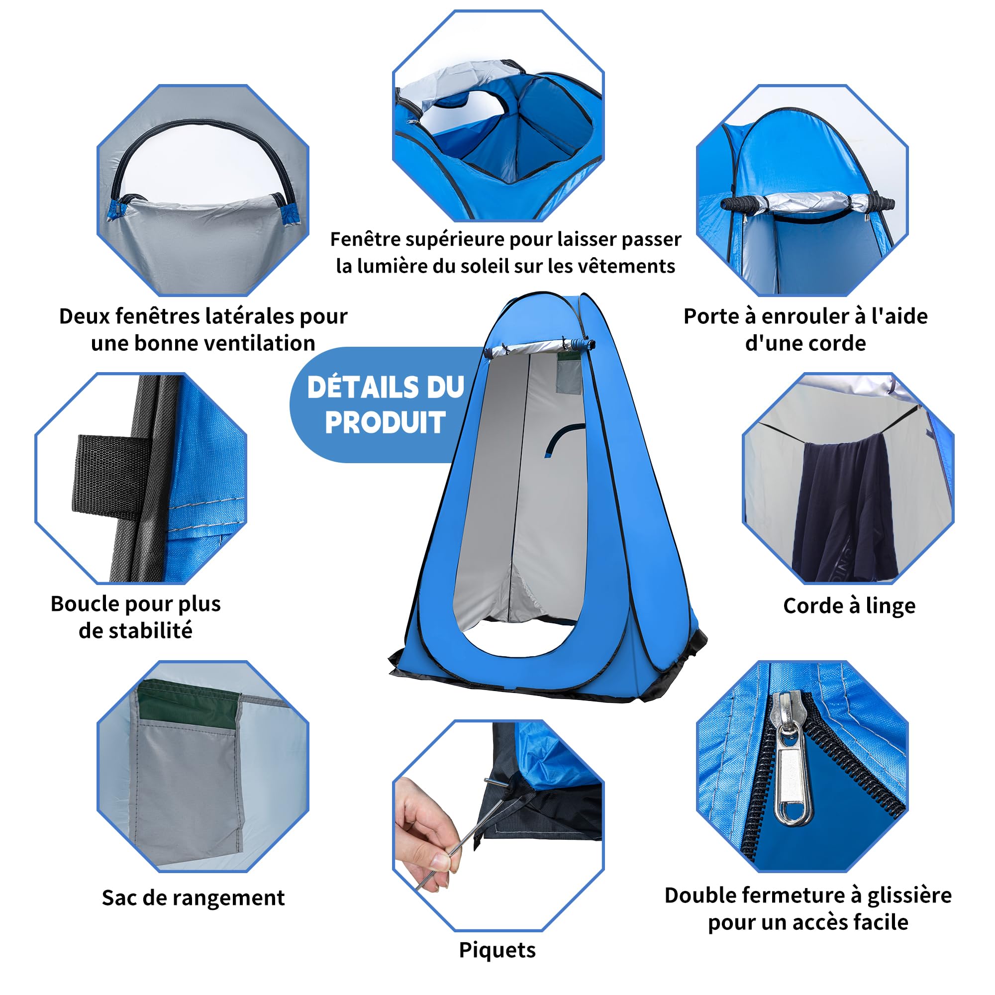 Riggoo Tente De Toilette Pop-up Portable Pour Camping, Intimité, Vestiaire Extérieur, Plage