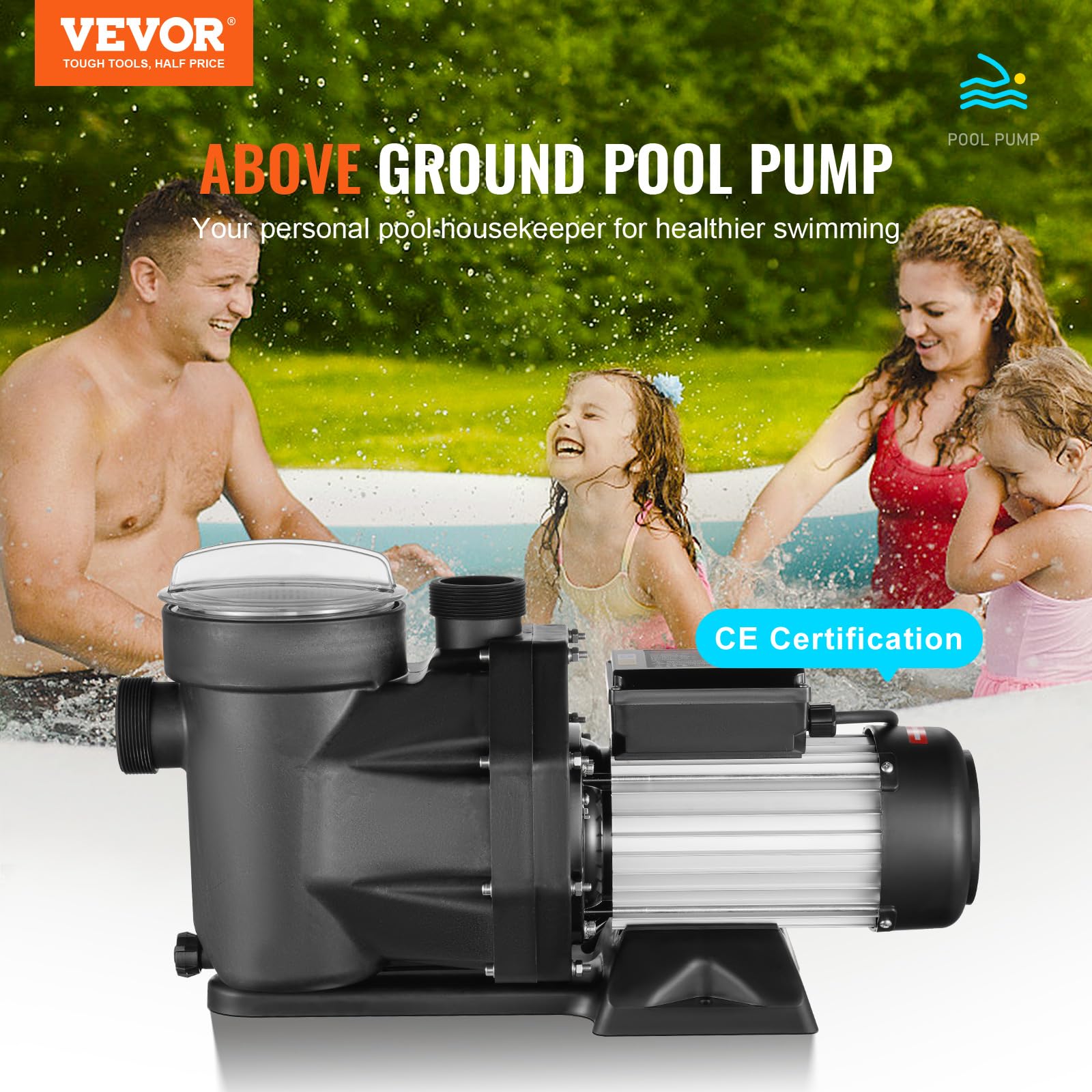 VEVOR Pompa do basenu naziemnego, 220 V 240 V podwójna prędkość 1450/2860 obr./min 1800 W 33000 l/h maks. wydajna pompa, energooszczędna pompa basenowa do basenu na zewnątrz