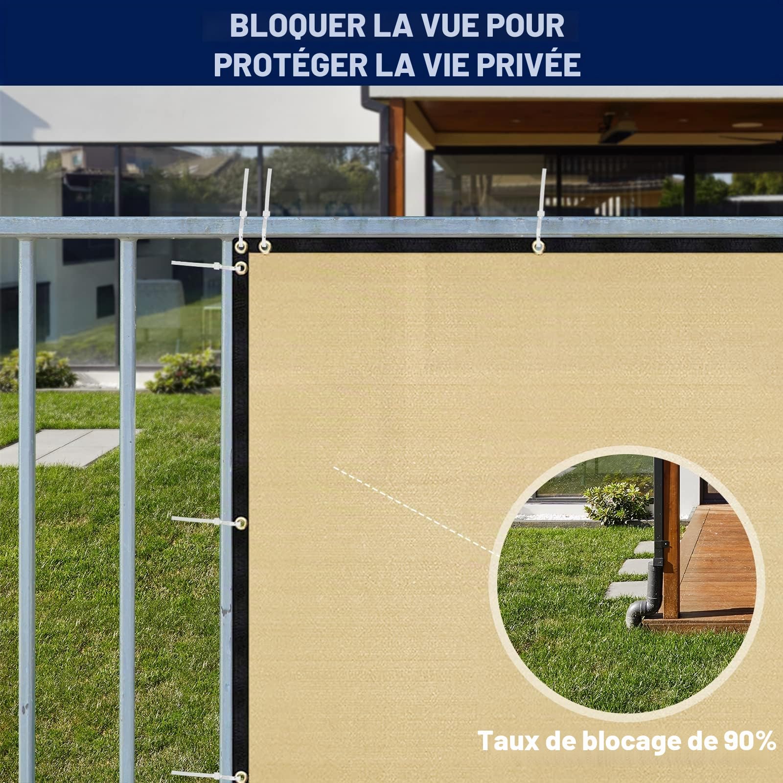Duerer Brise Vue occultant Sable pour Jardin Cloture 1.8m x 15.2m, 170g/m² HDPE Tissu 90% Occultant Anti-UV Brise D’intimité Clôture pour Terrasse Balcon avec Attaches de câble Zip - Sable