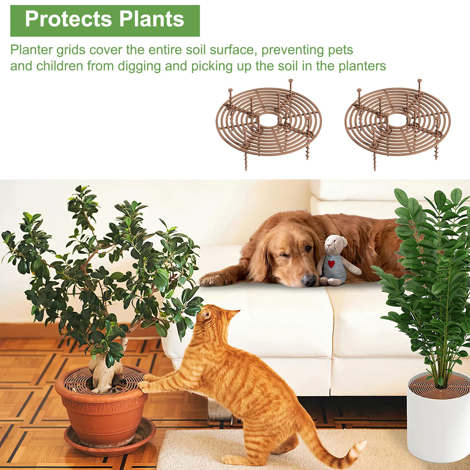 Grille pour Pot de Plantes, 4 Pcs Couvercle de Pot de Fleurs à Grille Découpable 30cm Grille en Plastique Protecteur de Fleur pour Plante Cat Digging Stopper Baby Safety Plant Grid Pot Cover