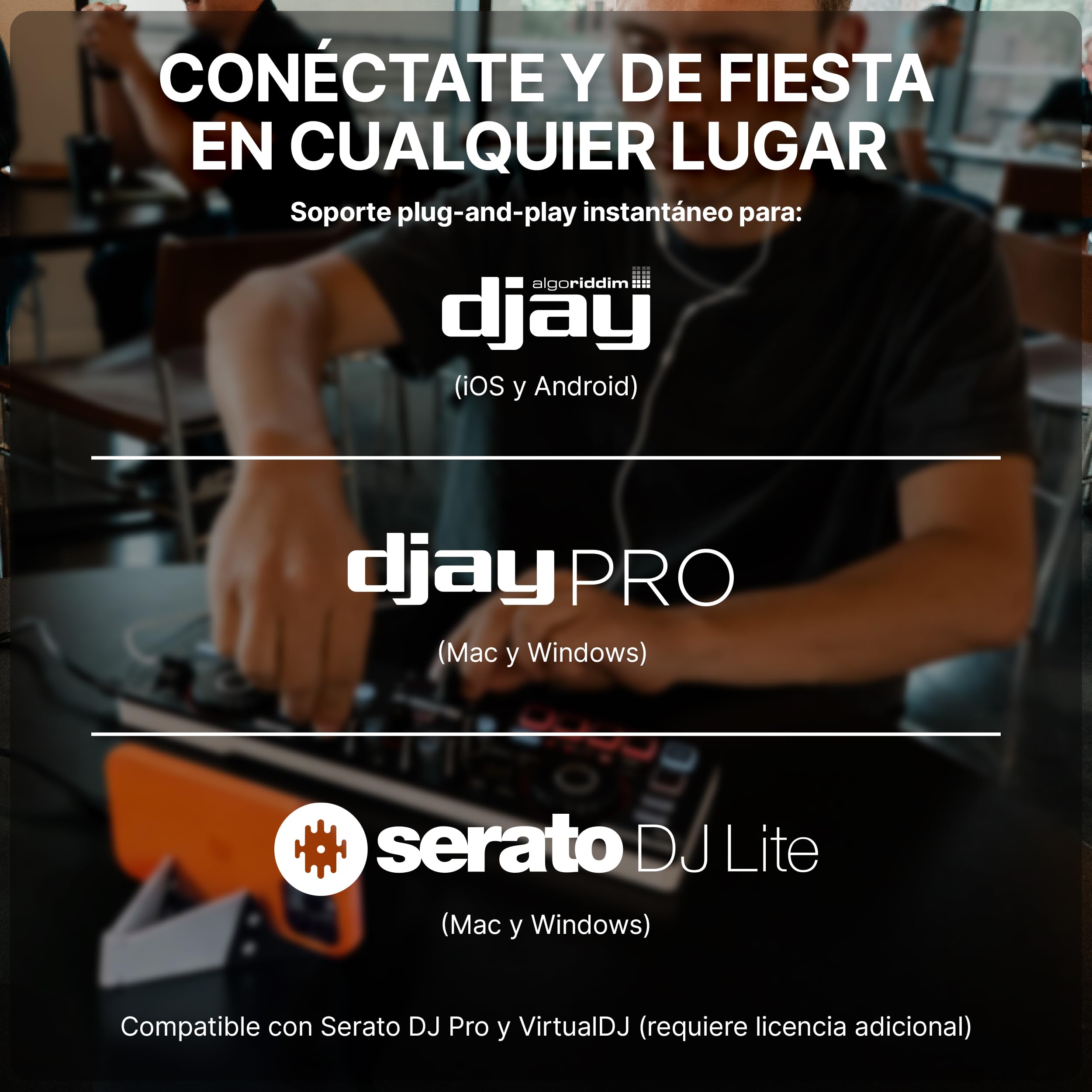 Numark Mixtrack Go Controlador DJ Bluetooth Compacto con Stems Control | Mixer DJ de 2 decks, principiantes y DJs móviles, Smart Fader, USB-C, Serato DJ Lite & Algoriddim djay, Gen 4