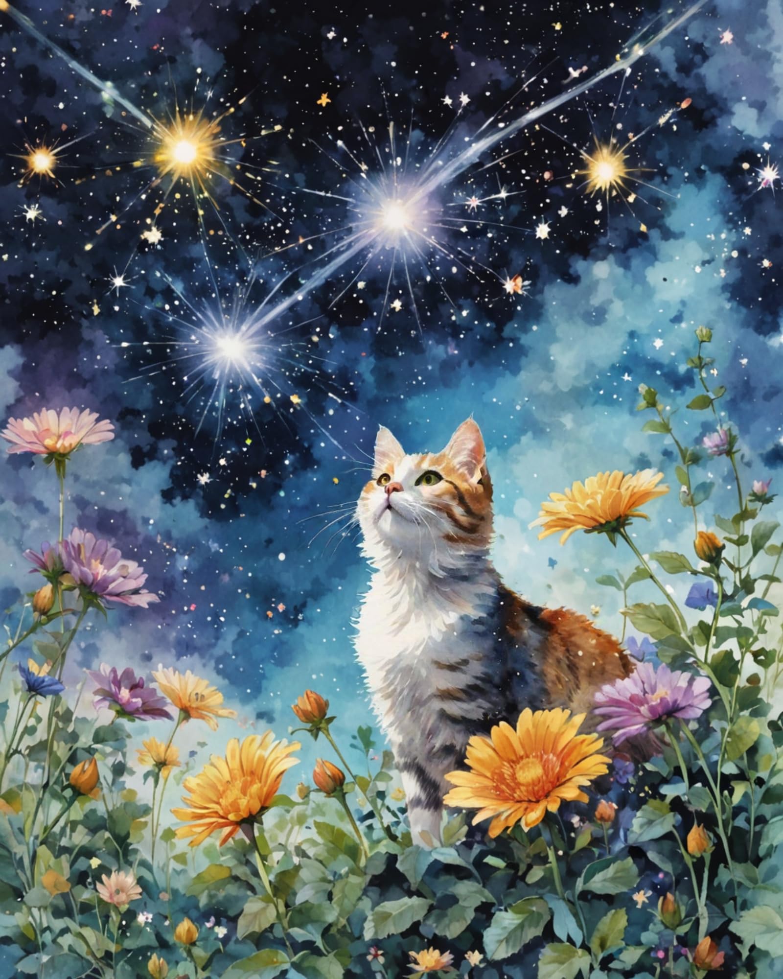 ldazao Paint by Number for Adult Beginner, Cat and Starry Sky Painting by Numbers Kits, Cat - DIY Painting Kits for Adults Without Frame Paint by
