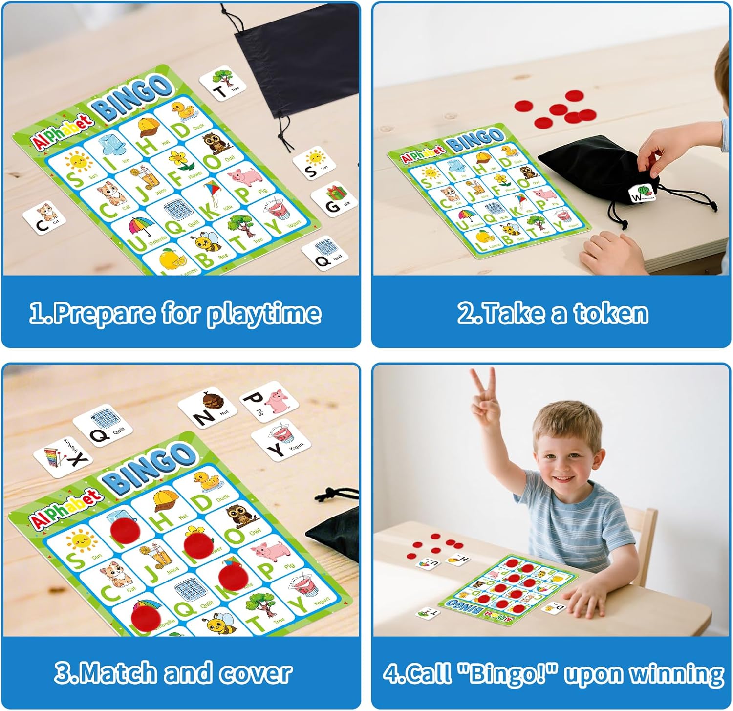 Alphabet Bingo Game, Letter&Number&Sight Word Bingo Board Games for Toddlers, ABC and 123 Learning Toys for Kids, Toddler Preschool Learning Activities, Family Matching Games