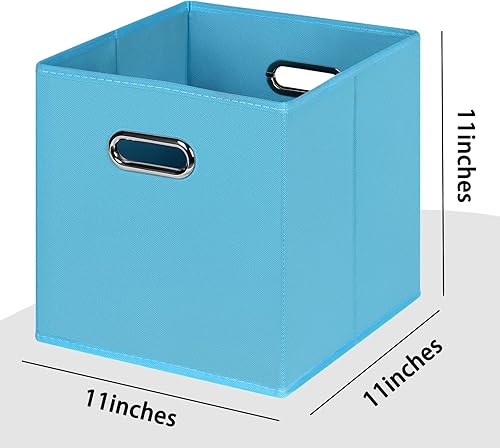 Miniatura 2 de Cubos de almacenamiento plegables negros, caja de almacenamiento de tela, cestas organizadoras con asas dobles para organizador del hogar (azul)