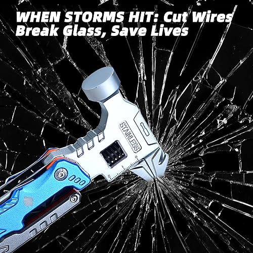 Miniatura 6 de Kit de herramientas multiusos 18 en 1, equipo de campamento de supervivencia y regalos de pesca para papá, multiherramienta con martillo, alicates,