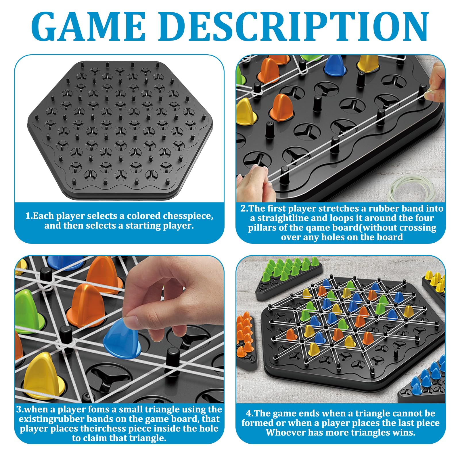Triggle Gioco Da Tavolo Con Elastici: Gioco Interattivo Di Strategia Per 2-4 Giocatori, Rompicapo Geometrico Per Bambini E Famiglie