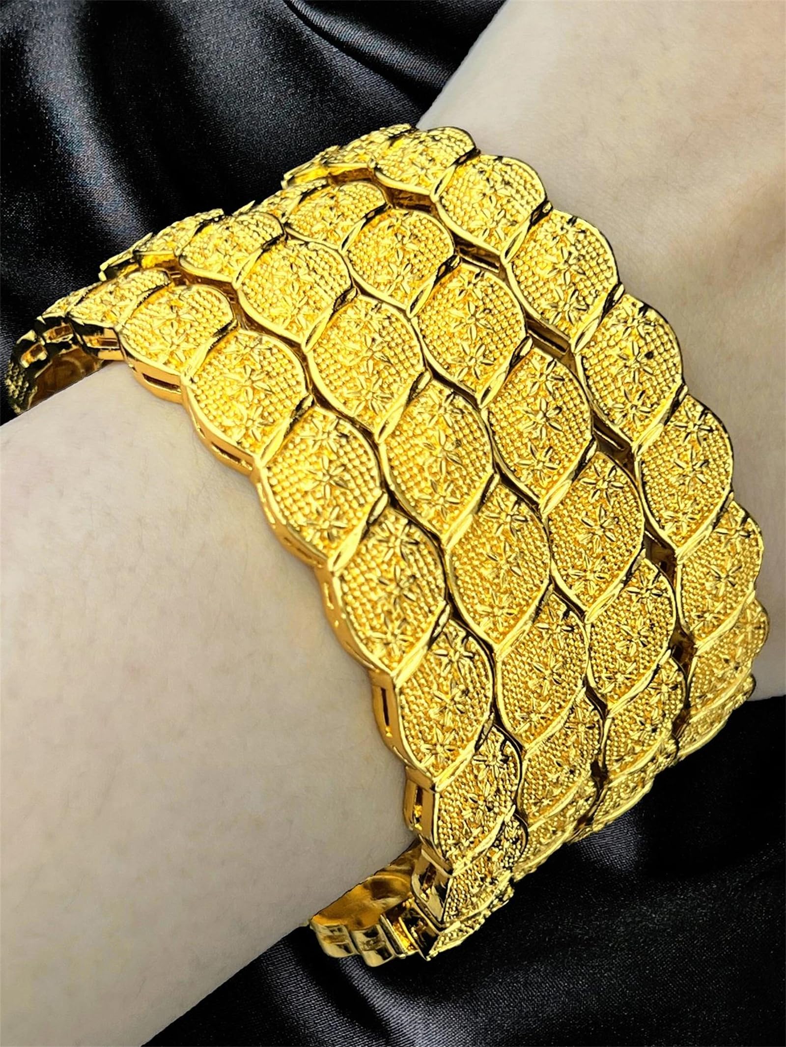 YDYDTTKD Brazalete de Color Dorado de 24K Estilo Dubái para Mujer, Pulsera Bohemia con Estampado de Flores, joyería de Boda de aleación de diseñador para Especial