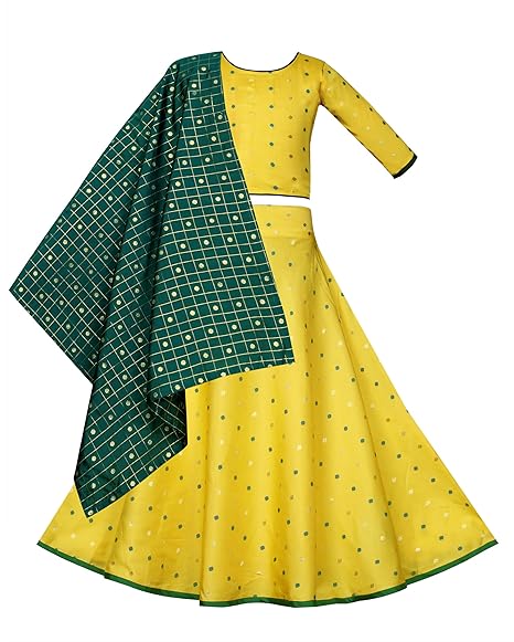 Fashion Dream Girls Traditional Jacaurd Silk Yellow Lehenga Choli with Duppatta