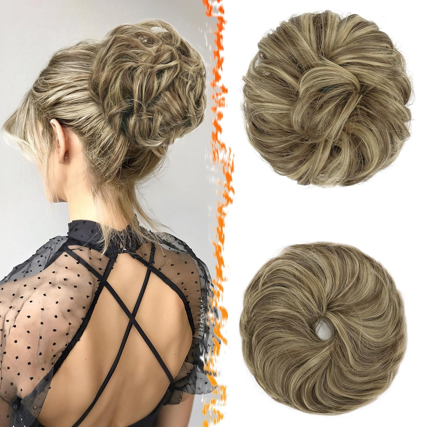Amazon.com : BARSDAR 2 PCS Messy Bun Hair Pieces - Elastic Brown Blonde ...