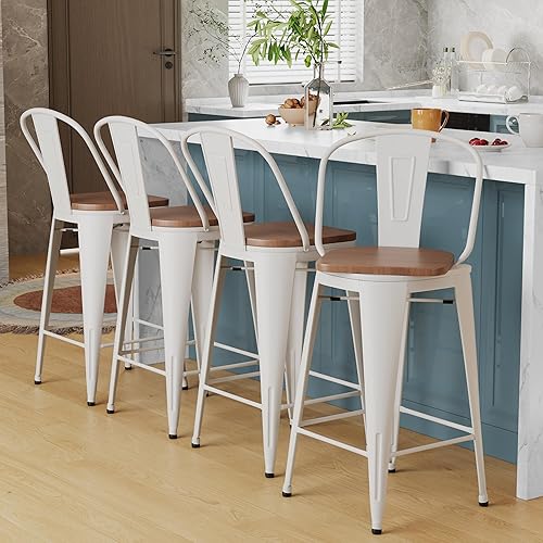 Miniatura 1 de Alunaune Juego de 4 taburetes de bar giratorios de metal de 26 pulgadas, taburetes de bar de altura de mostrador, sillas de comedor industriales con