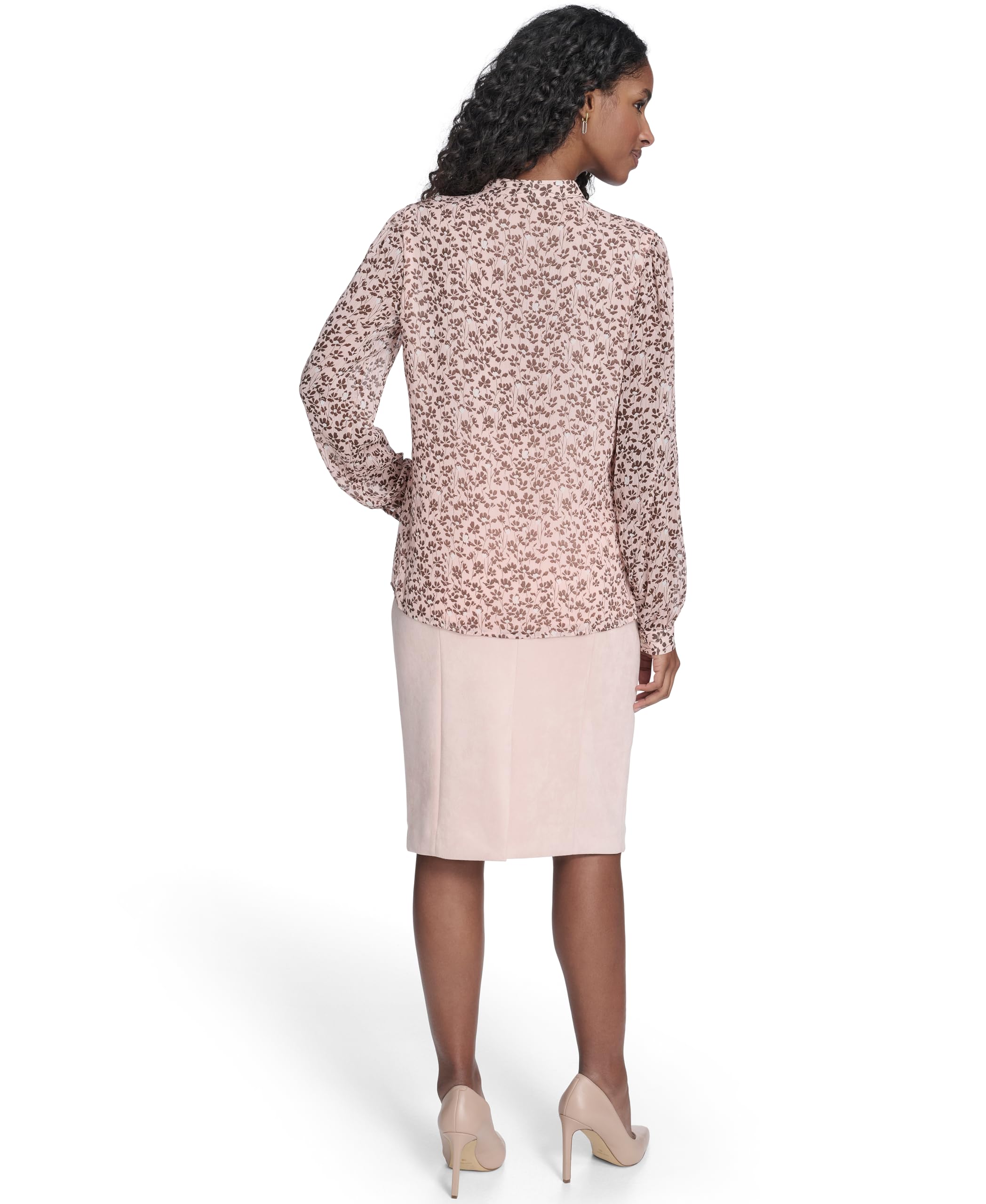 Tommy Hilfiger Damen Long Sleeve Printed Ruffle Front Woven Blouse Gestrickte Bluse mit Langen Ärmeln und Rüschen auf der Vorderseite (1er Pack)