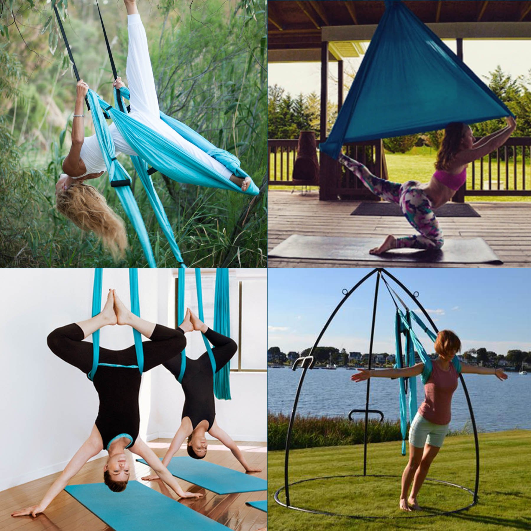 Aerial Yoga Swing Hängematte - Fliegen Silk Hammock Schaukel für Fitness, Anti-Schwerkraft - 180kg/400 lbs Belastung (Blau)