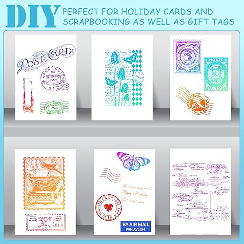 Miniatura 6 de Yinder Juego de 7 sellos de goma transparente vintage, 4 hojas, sellos de silicona transparente, 3 piezas, herramientas de bloque de sellos