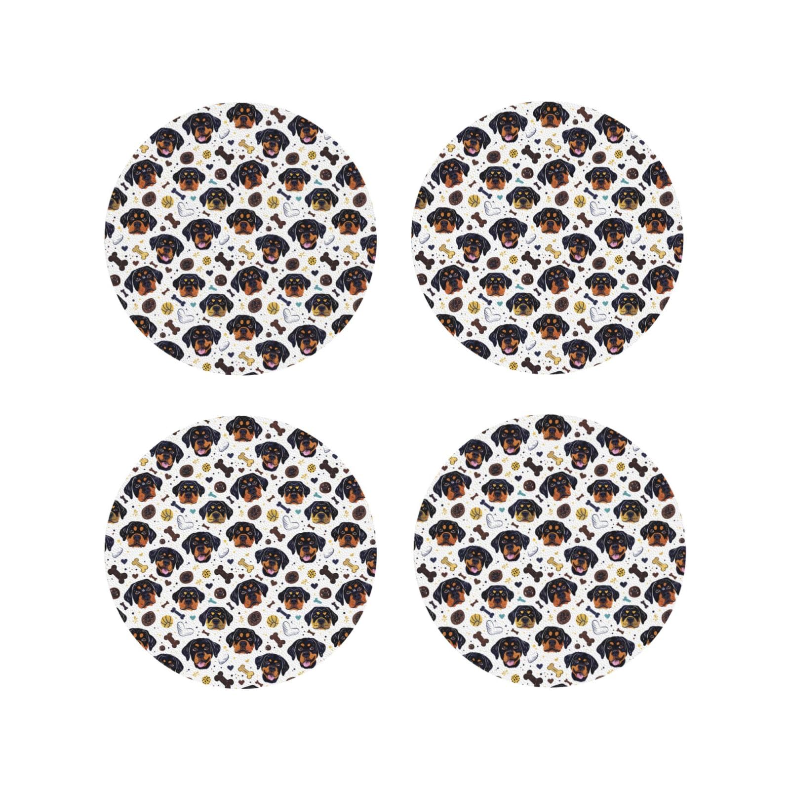 Leather Coasters Set of 4 - Cute Rottweiler Dog Print Lightweight Drink Coasters for Desk