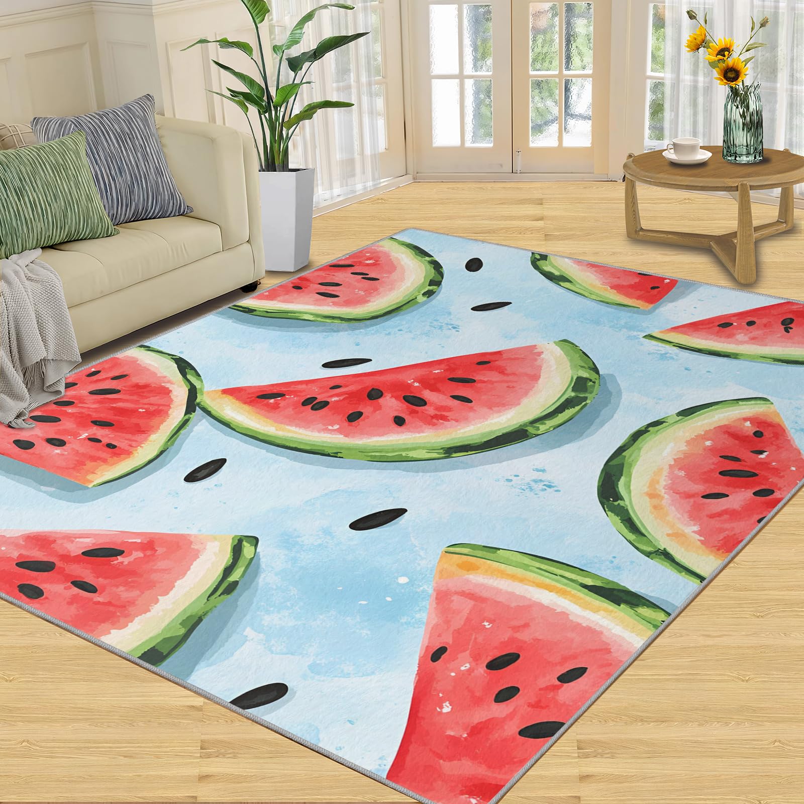 Tapis pastèque 80 x 120 cm lavable et antidérapant pour chambre et salon