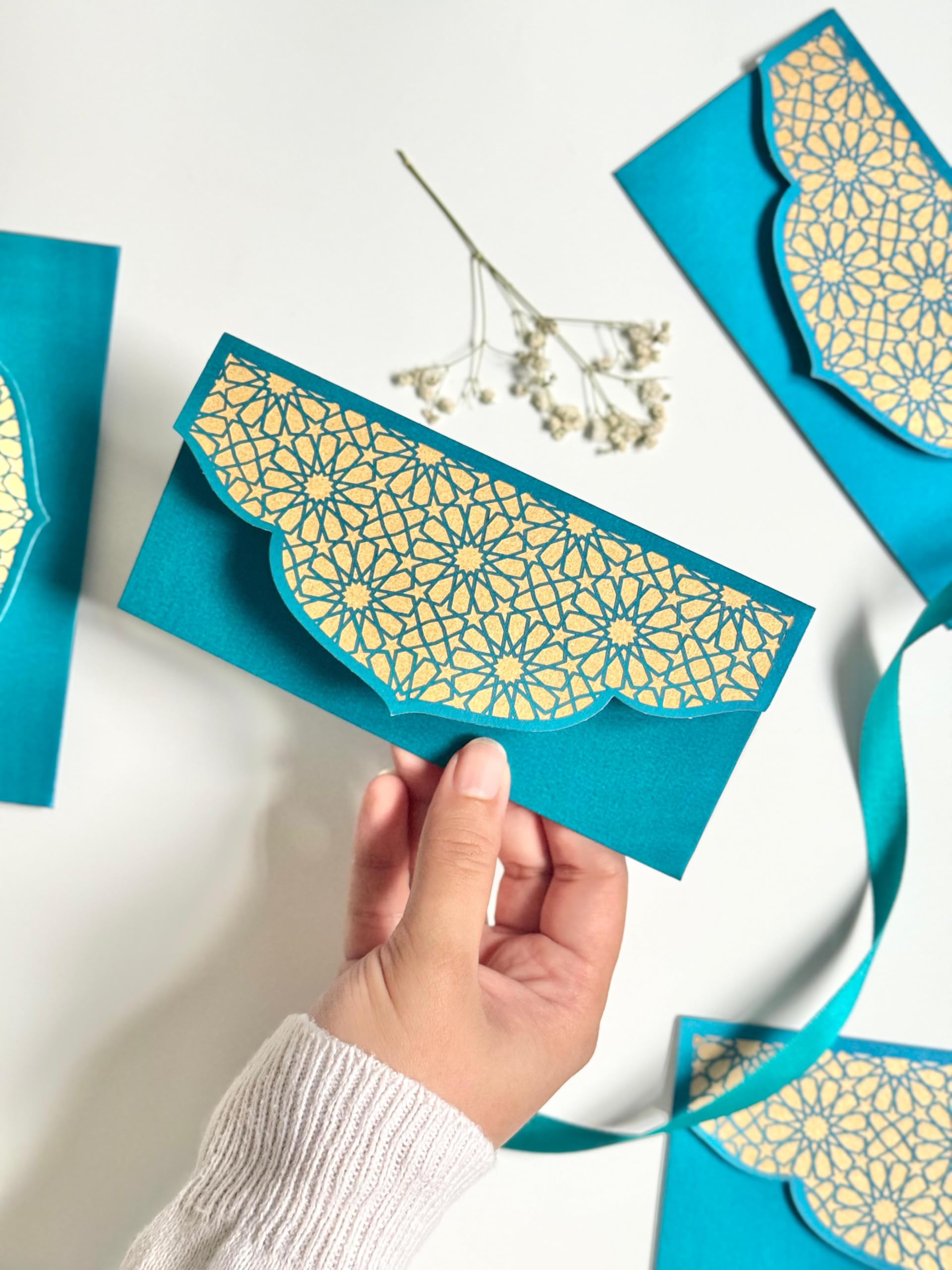 Elegant Laser Cut Money Envelopes - Pack of 10 Firoza/Turquoise Shagun Envelopes for Weddings, Birthdays, Special Occasions, Handcrafted Money Lifafa