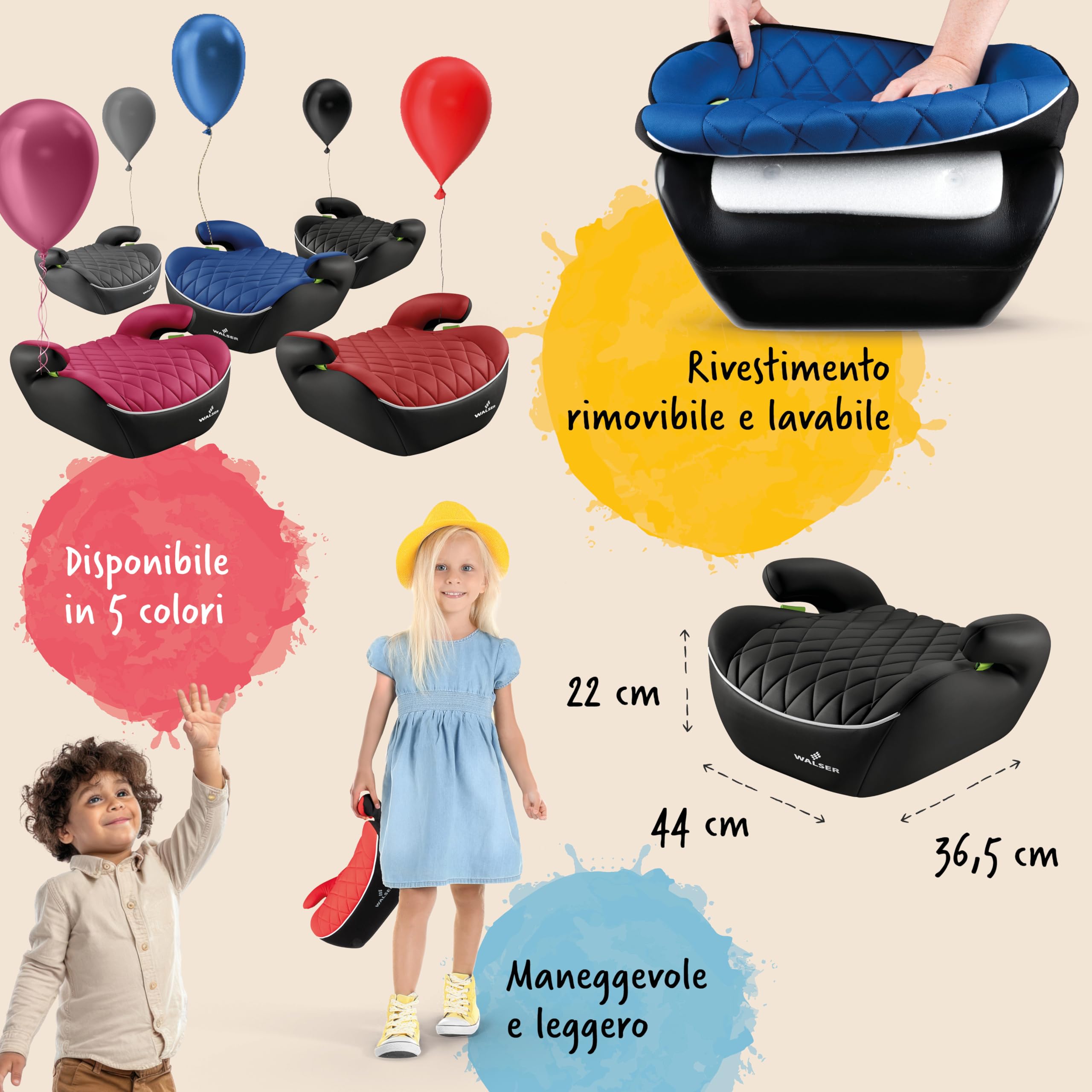 WALSER Premium seggiolino auto per bambini, seggiolino auto Andy 125-150 cm, sedile veicolo per bambini ultima norma 2024 ECE R 129 grigio