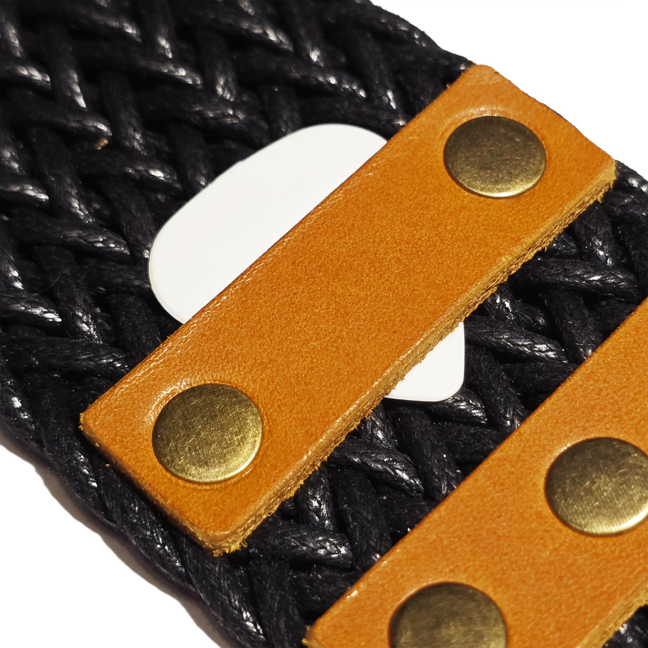 BigBo Schwarzer Gitarrengurt Geflochtener Gitarrengurt mit Plektrumhalter Gewebt E-Gitarrengurt Lederenden Vintage Design Boho