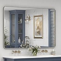 Vista 63 de Espejo rectangular para pared de baño de 20x30 pulgadas con marco negro mate, espejo de tocador con esquinas redondeadas, espejo de baño de metal