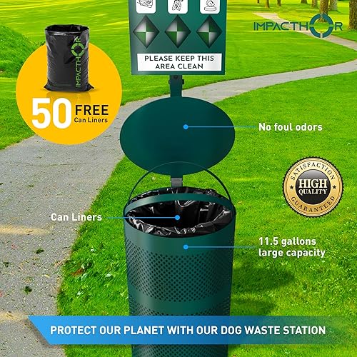 Miniatura 6 de Estación de residuos para perros para exteriores, diseño con 4 bolsas y 800 bolsas de excremento de perro, 50 forros para latas de residuos, 3