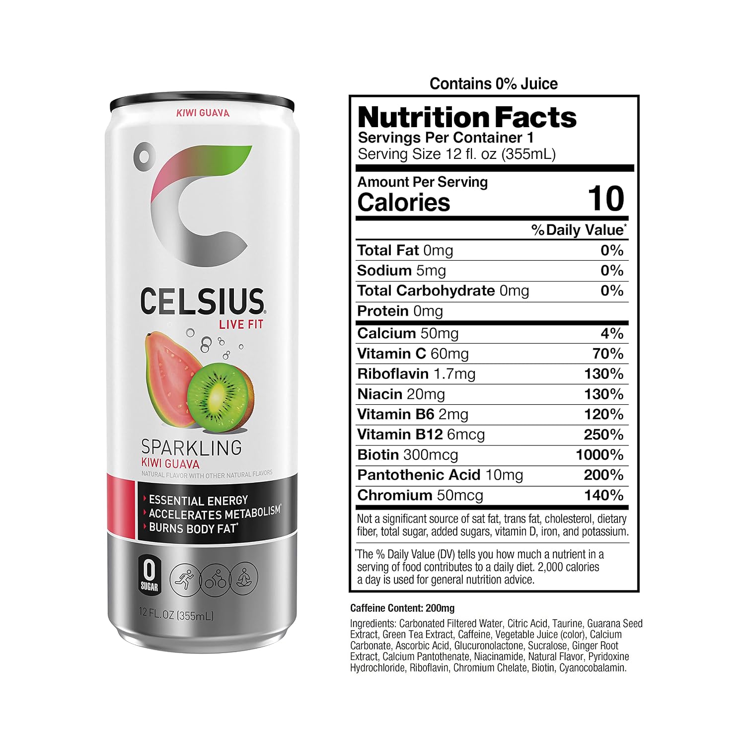 CELSIUS Sparkling Kiwi Guava, Functional Essential Energy Drink 12 Fl Oz (Pack of 24)