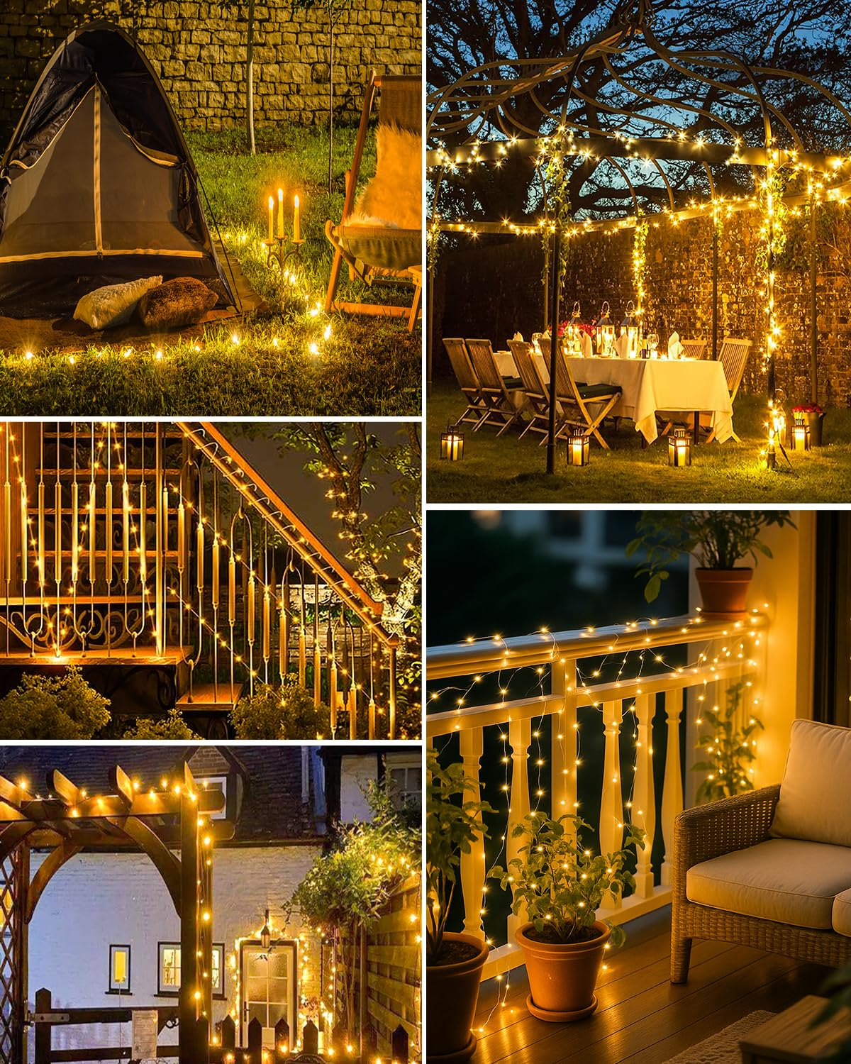 2 Paquete Guirnaldas Luces Exterior Solar, 5+2M 50 LED 8 Modos Luces Solares LED Exterior Jardin, Impermeable IP65 Luz Navidad Exteriors Solares para Exteriores Decoracion Arbol, Blanco Calido