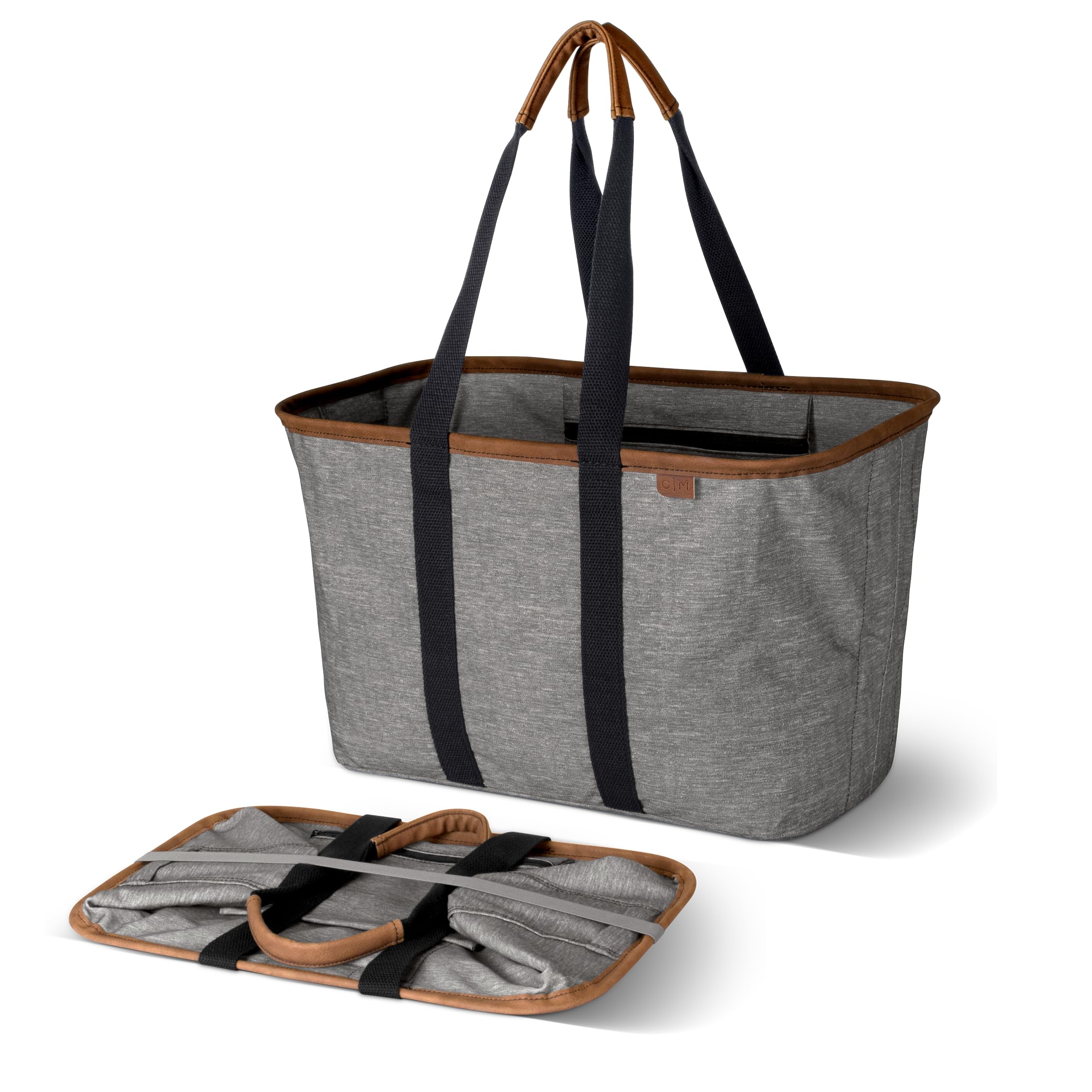 CleverMade Collapsible LUXE Tote - Gray Black 1 Pack 30L / 8Gal - Reusable Utility Grocery Shopping Storage Bag Organizer w/ Handles Reinforced Bottom