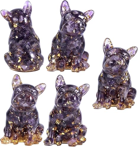 Miniatura 4 de Yatming - Figura de bulldog francés de cristal de amatista, decoración de mesa, resina con piedras astilladas, escultura de animal coleccionable