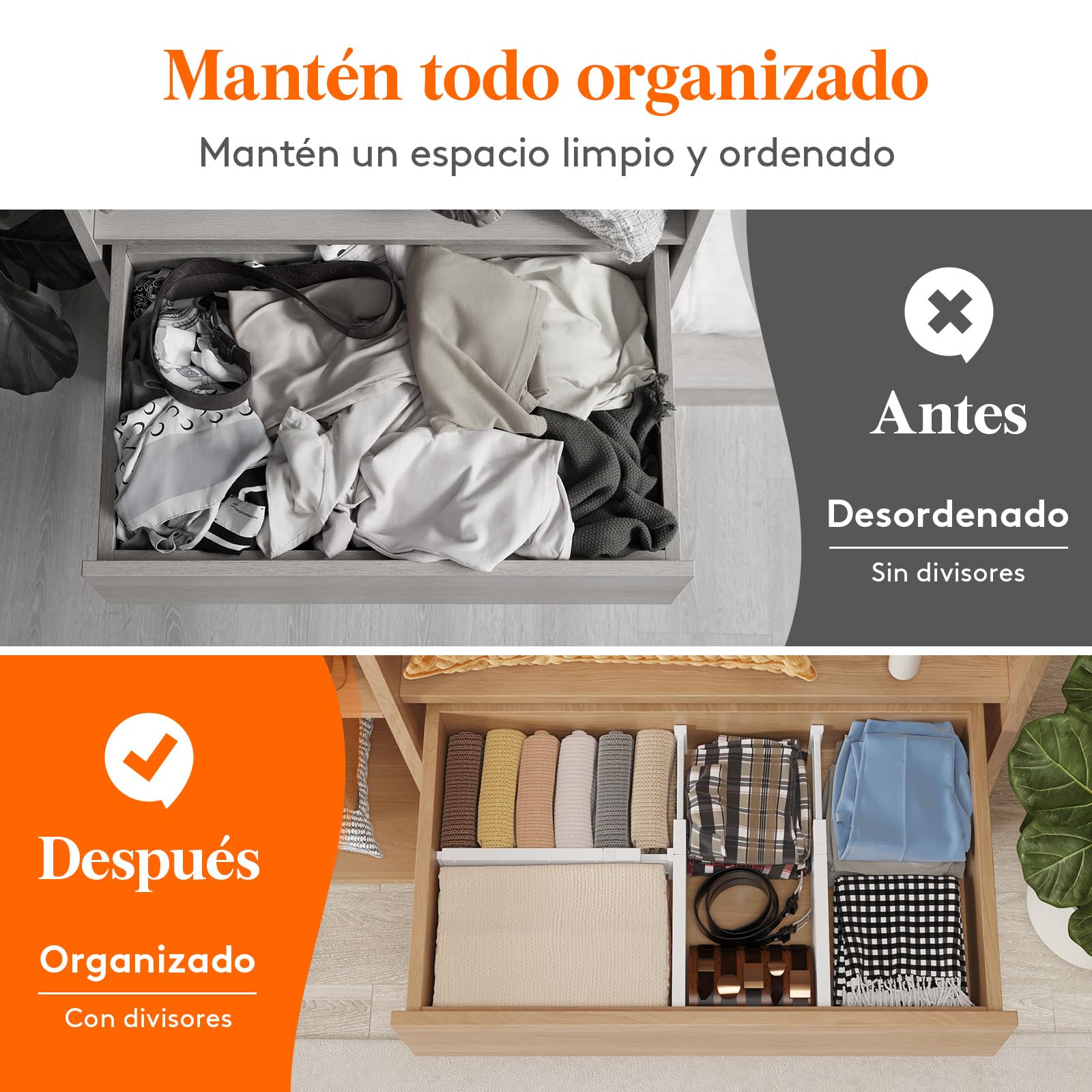 Lifewit Separadores Cajones de 10 cm Altura, Organizador Armario, 34-50 cm Ajustables Divisores para Almacenaje Ropa/Camisetas/Pantalone, Accesorios para Baño/Cocina/Oficina, Blanco, Paquete 12