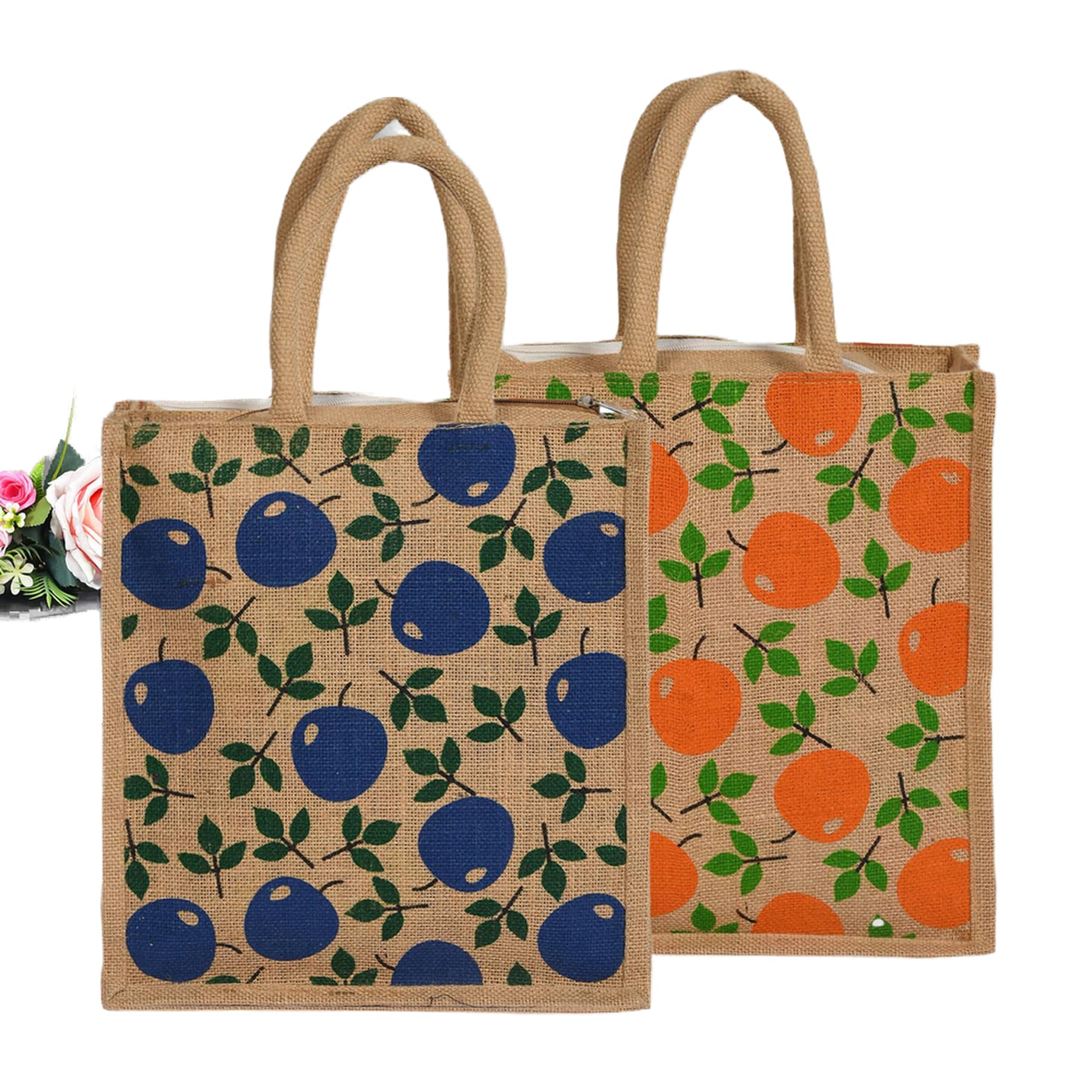 Kuber Industries Grocery Bag | Jute Carry Bag | Reusable Shopping Bag | Zipper Grocery Bag with Handle | Vegetable Bag | Grocery Hand Bag | Pack of 2 | Multi