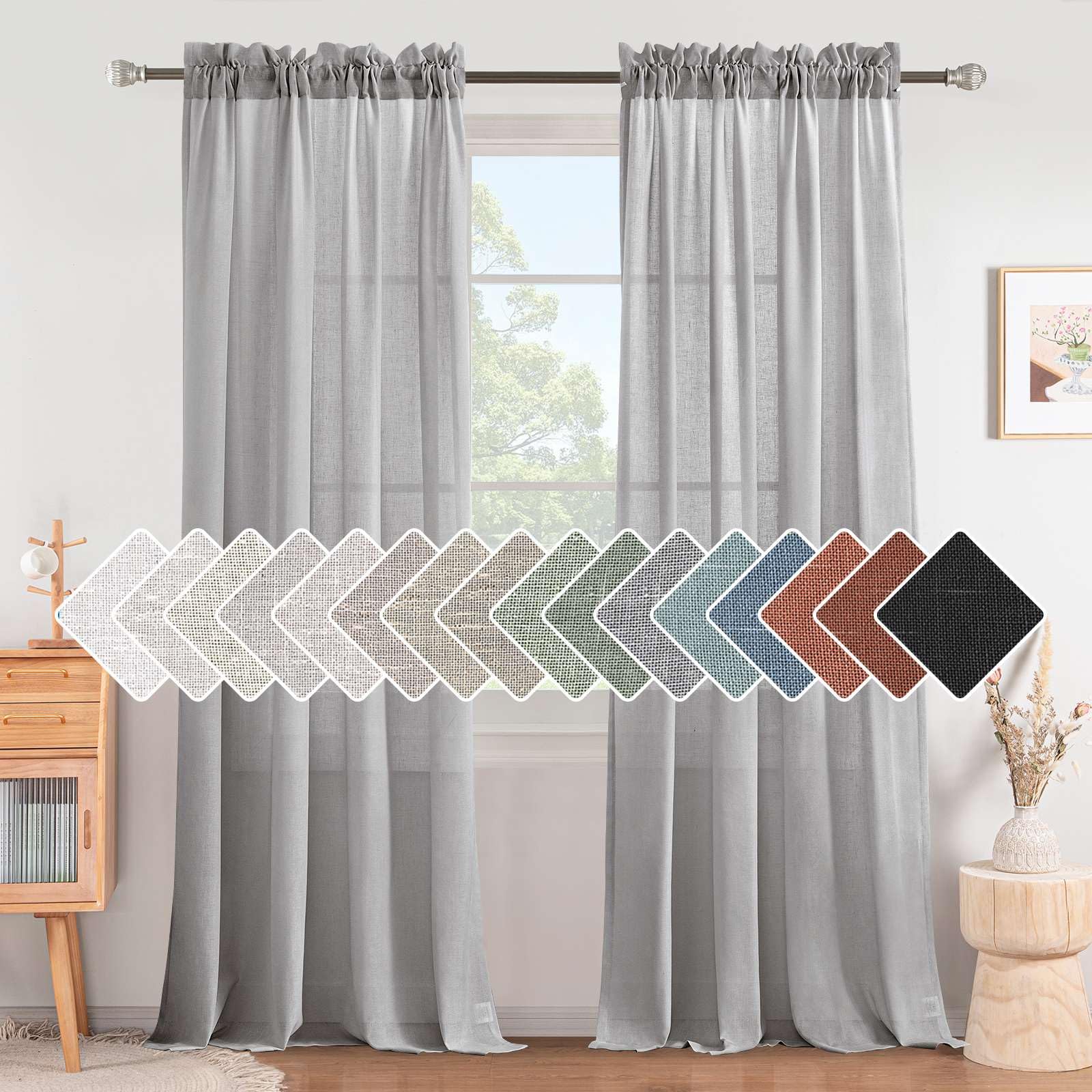 H.VERSAILTEX Dove Curtains 96 Inches Long for Living Room 2 Panels Rod Pocket Airy Flowy Lightweight Semi Sheer Linen Curtains for Boys Bedroom Dining