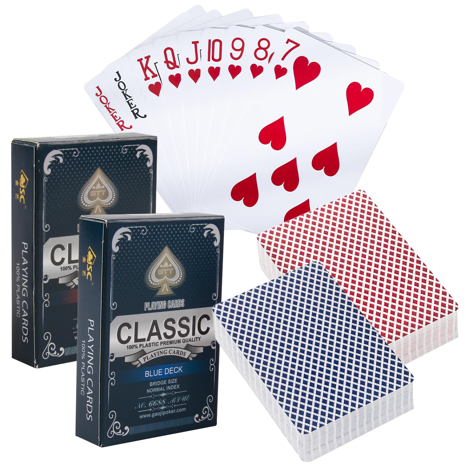 Lot de 2 paquet de cartes Rouge et Bleu,Jeux de Cartes,Playing Cards Idéal pour Pocker et jeux de société,Cartes à Jouer Professionnelles Plastique Texas Holdem