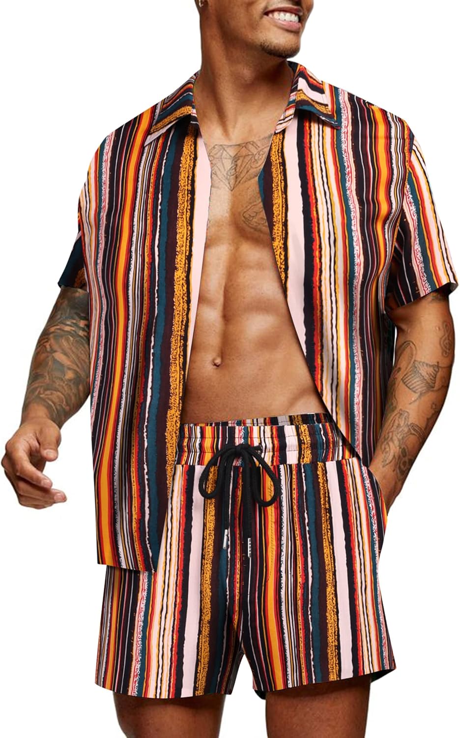 COOFANDY Men's Hawaiian Matching Set Summer Beach 2 Piece Outfits Flower Button Down Shirts and Shorts Vacation Outfits