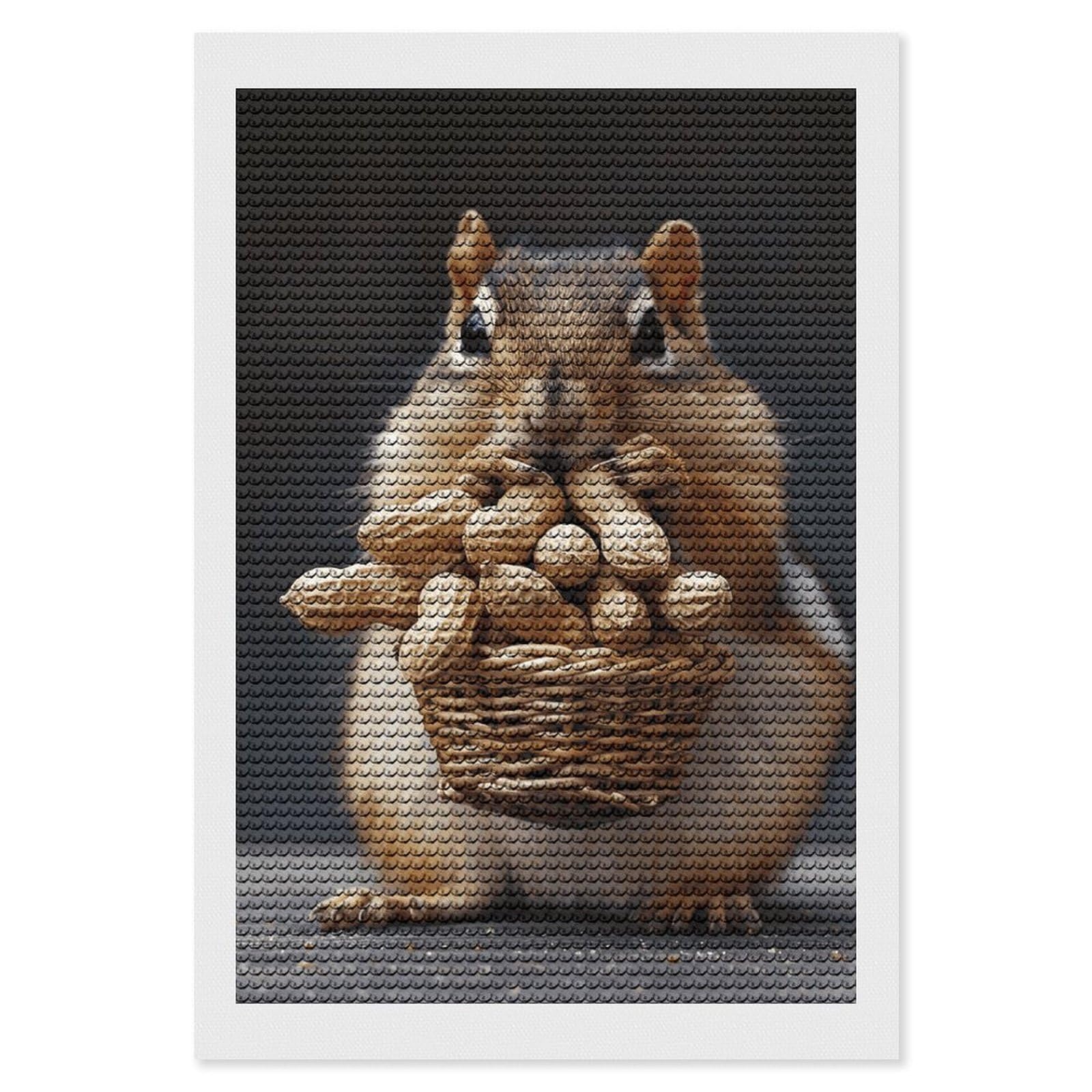 DWVTSLH Squirrel and Peanut Diamond Painting Kits for Adults, Personalized Diamond Photo Art Full Drill, DIY 5D Diamond Art Painting Kits for Beginners, Home Wall Decor 8"x12"