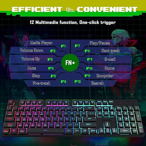 Miniatura 5 de Redragon Combo de teclado y mouse para juegos S107 actualizados, teclado RGB para juegos y mouse de 10000 DPI con anti-fantasma de 25 teclas,