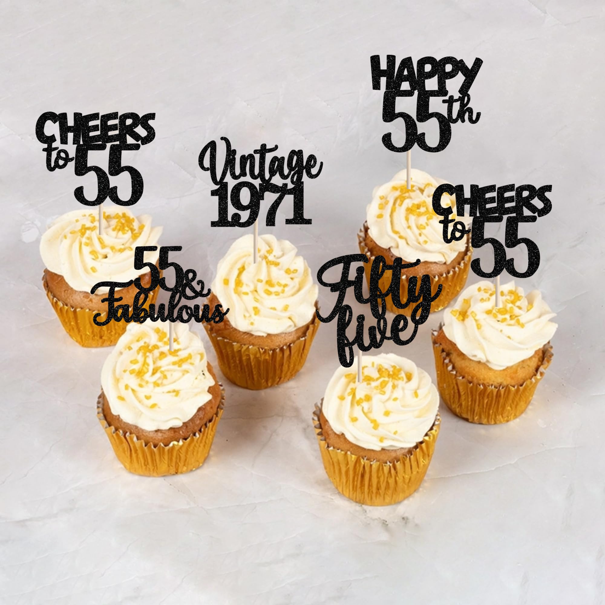 Gyufise 24 Topper Per Cupcake 55° Compleanno Oro Glitterato - Decorazioni Torta Con Scritta 'Straight Outta 1969', 'Hello 55', 'Cheers To 55 Years'