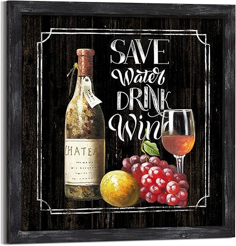 Miniatura 32 de Decoración de pared de cocina, imagen de vino: letrero rústico de copas de vino, decoración con impresión de madera, comedor, cocina, bar, cita Vino