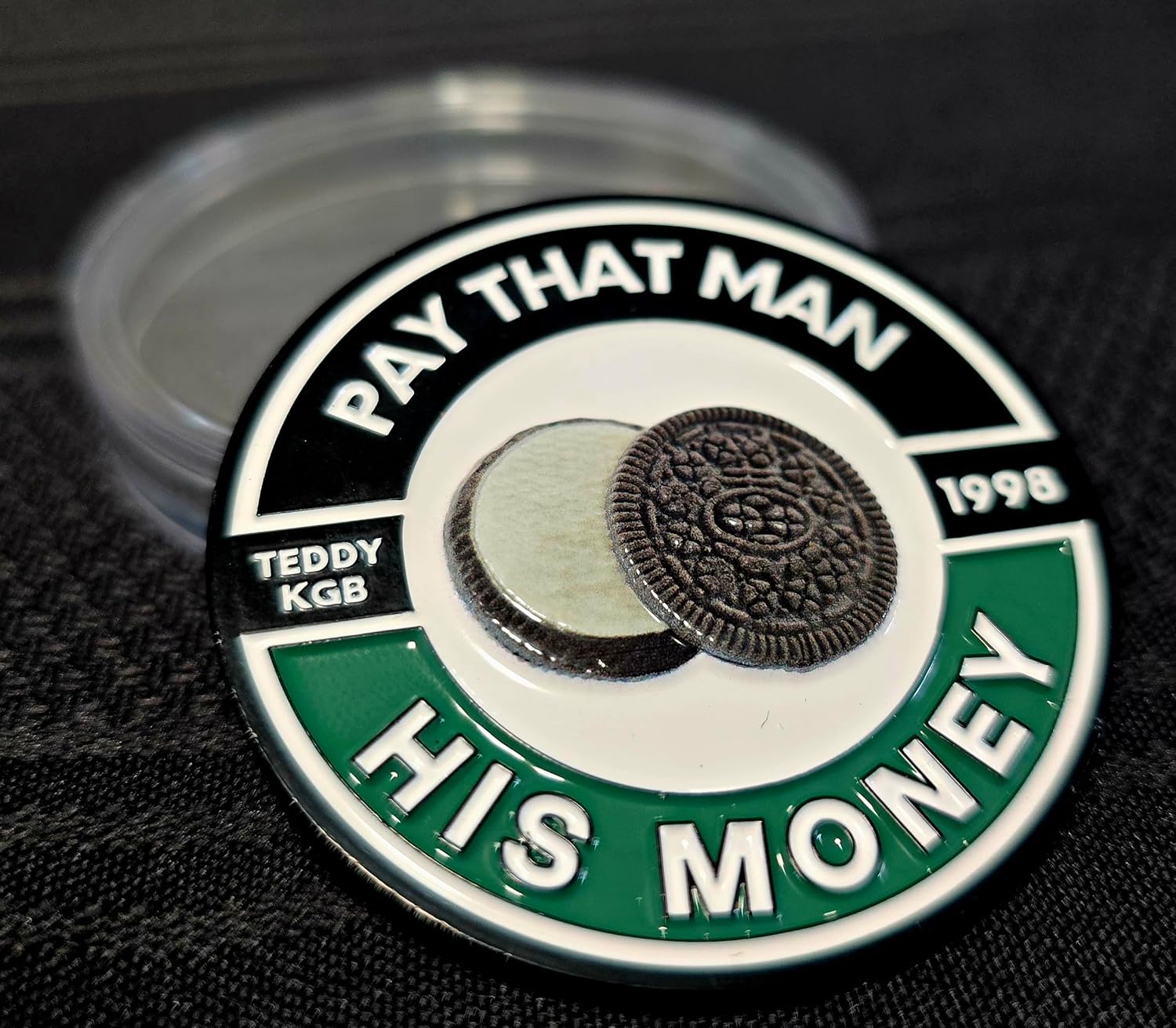 Pay That Man His Money Poker Card Protector Good Luck Charm Trinket, Teddy KGB Design, 1998 Edition Rounder Players Great Gift