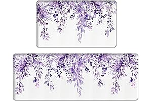 Bulijojo Purple Leaves Anti-Fatigue Kitchen Mat Set
