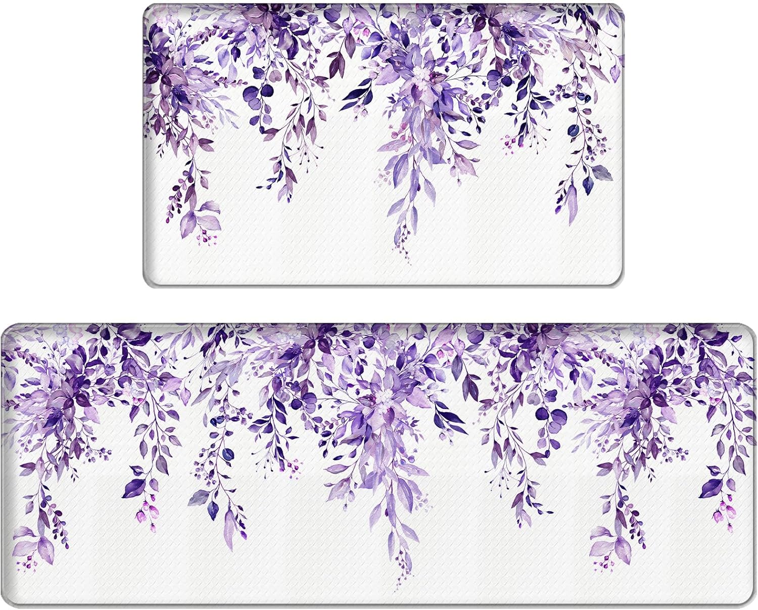 Bulijojo Purple Leaves Anti Fatigue Kitchen Floor Mats Set of 2 Waterproof Kitchen Sink Runner Rug Standing Mat Cushioned Kitchen Rugs Comfort Doormat 17"x47"+17" x30“