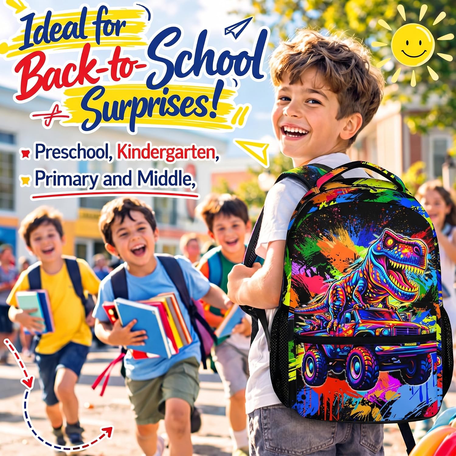 Boys Backpack Dinosaur Backpacks for Kids Toddler School Travel, Cool Bookbag Schoolbag for Kindergarten Elementary Primary