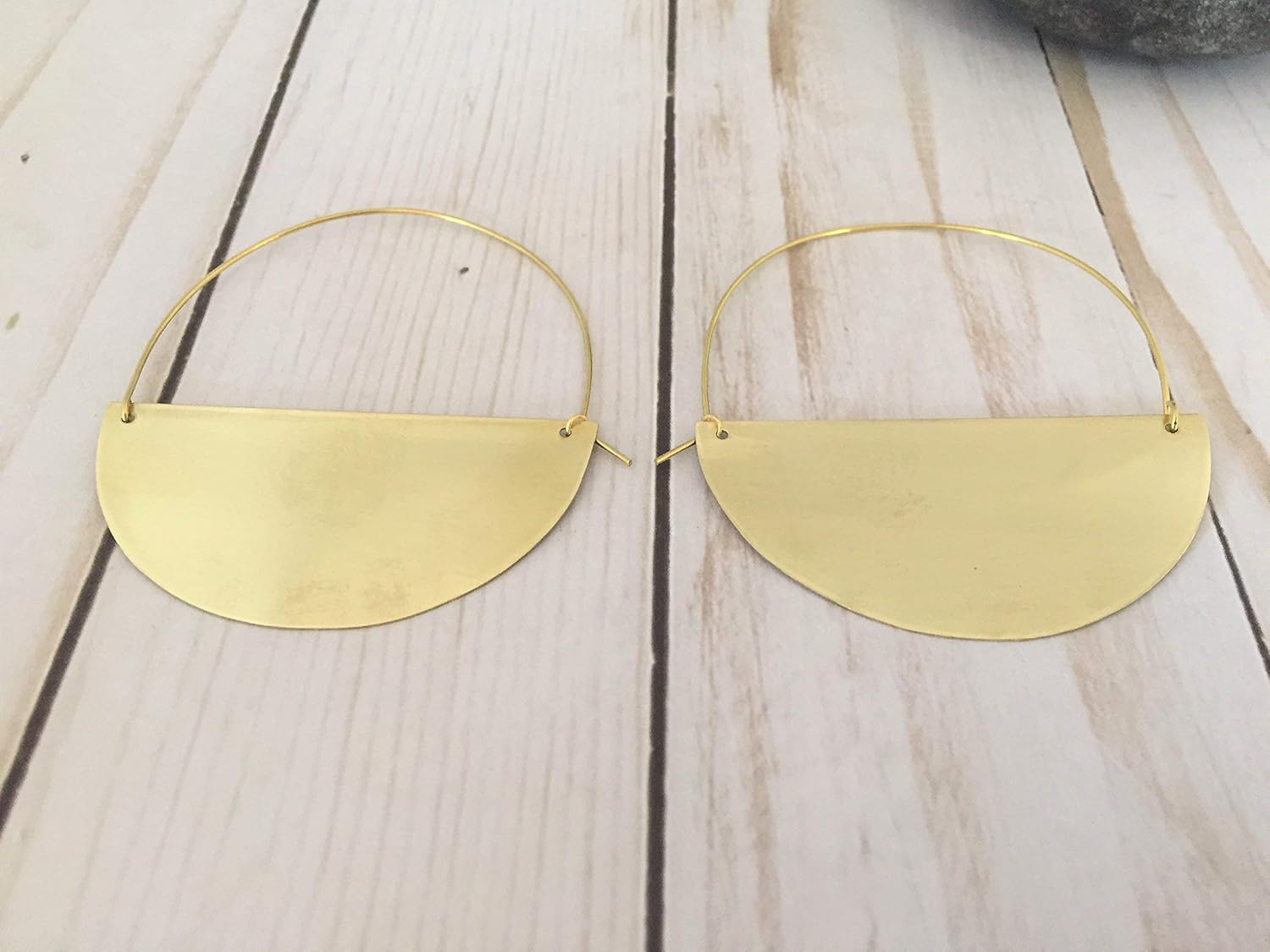 Golden Brass Half Moon Hoop Earrings